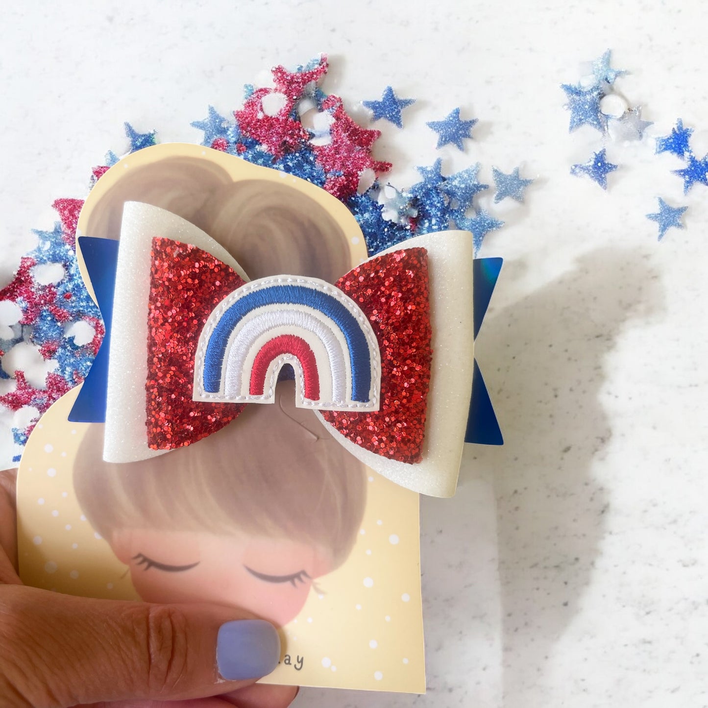 Patriotic Rainbow Hair Bow