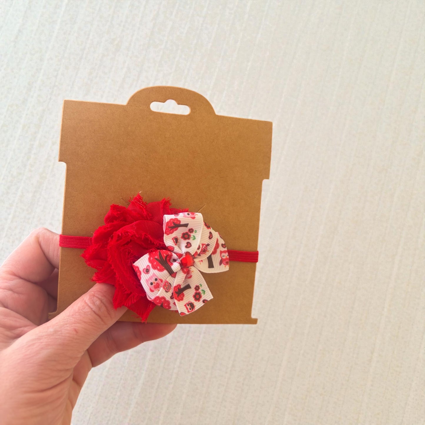 Elegant Red Floral Bow with Rhinestone Accent