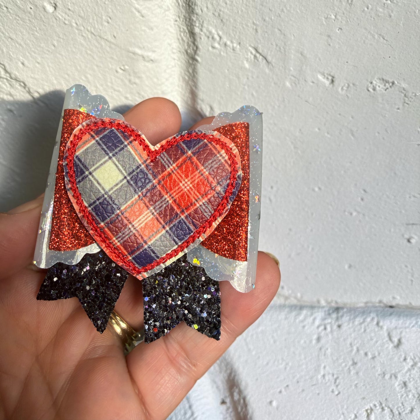 ππ Handmade Patriotic Plaid Heart Bow β Perfect for the 4th of July!