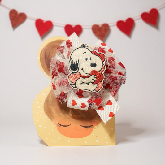 Snoopy-Inspired Heart Motif Hair Bow