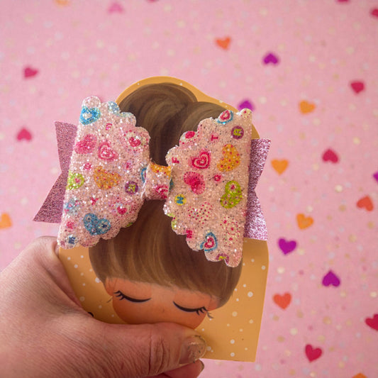 Colorful Heart Pattern Glitter Bow