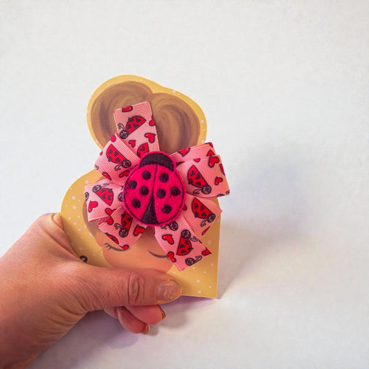 Pink Ladybug Print Hair Bow with Ladybug Center