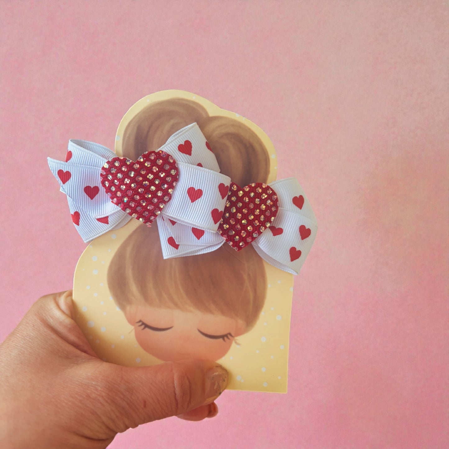 Sparkling Red Heart Valentine’s Pigtail Hair Bows