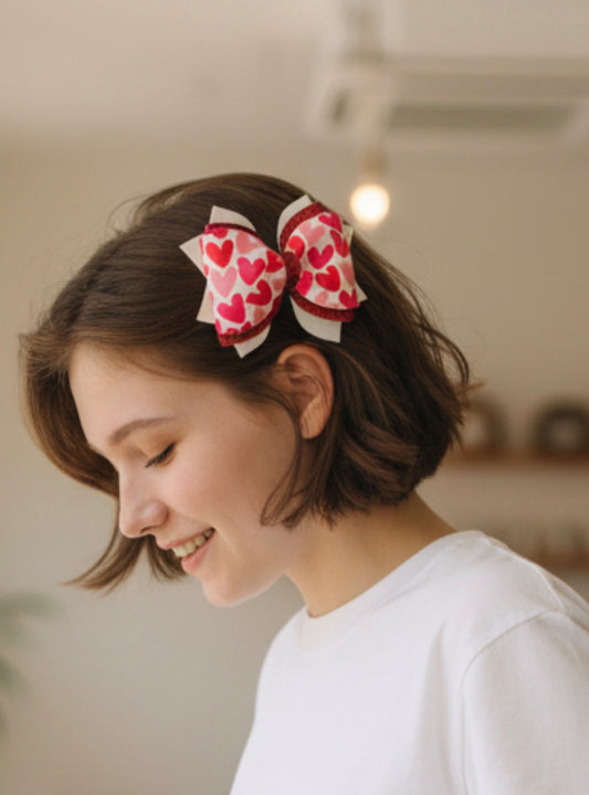 Elegant Red and Pink Heart Hair Bow