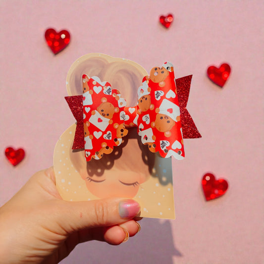 Red Teddy Bear & Glitter Hair Bow